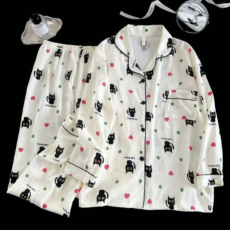 Pijamas al por mayor transfronterizas, estudiantes de otoño, pantalones de manga larga de estilo dulce, algodón de nube, reducción de edad, traje de servicio a domicilio de estilo rojo de red