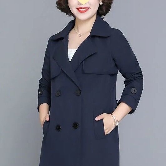 中长款风衣外套女装减龄秋款时尚妈妈中老年人春秋洋气焦糖色氨纶|undefined