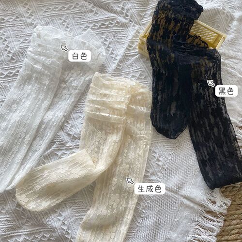 Lace Flower Mesh Stockings for Girls, Fresh and Minimalist, Floral Pattern, Breathable, Japanese JK Style, Korean INS Style, Bunchy Socks, Summer Thin Version