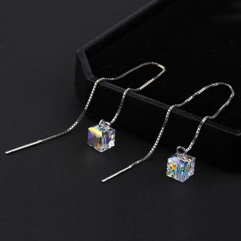 Europa y América nueva Aurora cubo azúcar cristal pendientes mujer borla pendientes Corea del Sur elegante largo S925 plata aguja pendientes
