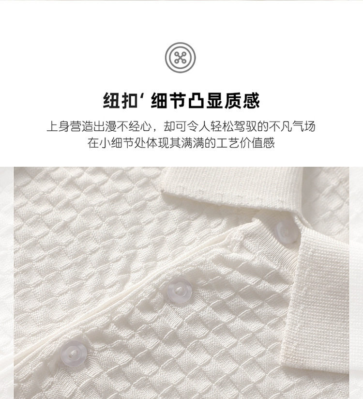 Áo thun nam tay ngắn cổ POLO chất liệu tơ tằm pha len dệt kim mỏng nhẹ — Màu camel, Màu trắng, Màu xám, Màu đen chi tiết 6