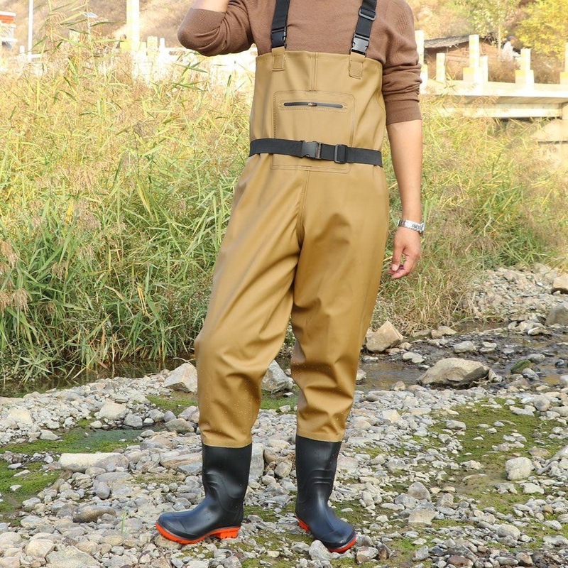 赶海连体裤加厚下水裤前后加高皮叉雨裤男路亚钓鱼裤雨靴涉水裤|undefined