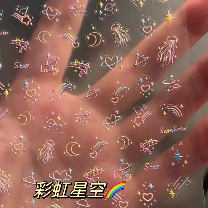 Little Red Book's Same Style Childlike Expression Nail Art Stickers High-Value Planet Universe DIY Graffiti Relief Stereo Stickers
