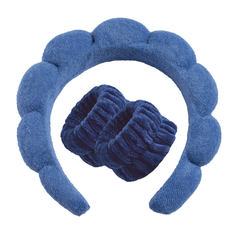 진한 파란색 헤어밴드(테리 벨벳) + 손목 스트랩 2개(솔기 인터페이스)