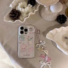 小红书同款彩色蝴蝶结串珠手机挂链通用甜妹ccd相机钥匙扣可爱美