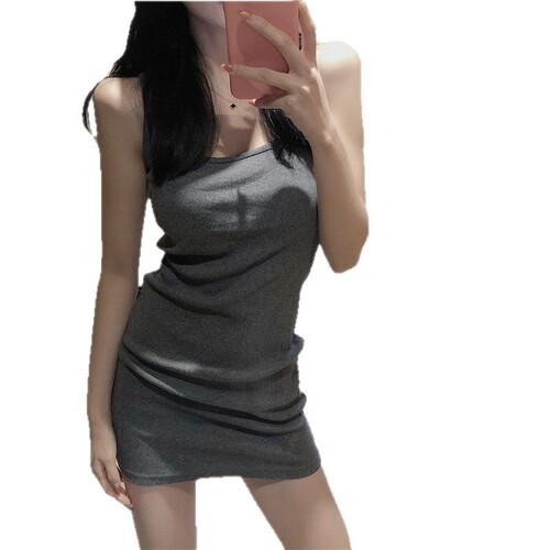 Black pure cotton slimming belted sexy pure desire camisole dress for girls and boys, hot girl inner layer base panty skirt