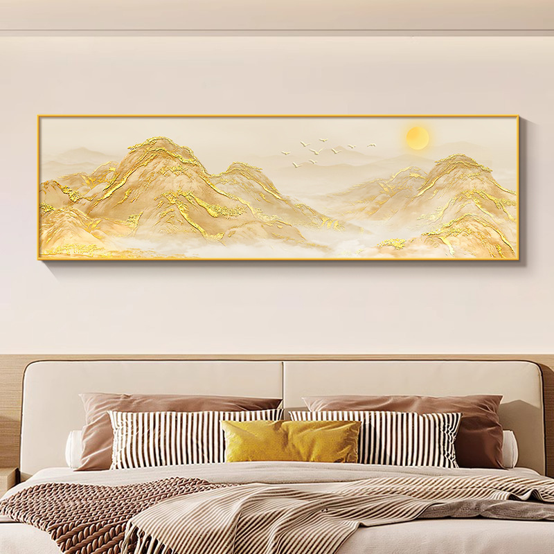 日照金山床头装饰画主卧房间高级感挂画背有靠山客厅卧室轻奢壁画|undefined