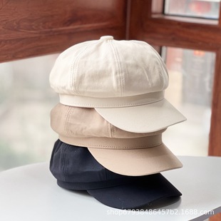Light board solid color octagonal cap men and women can wear all-match cap cotton breathable face small Hong Kong style retro fashion