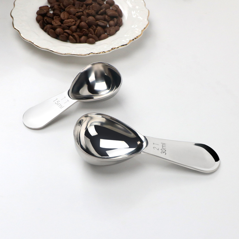 Cross border stainless steel coffee spoon powder spoon with scale measuring spoon 30ml15ml baking tools coffee bean measuring spoon
