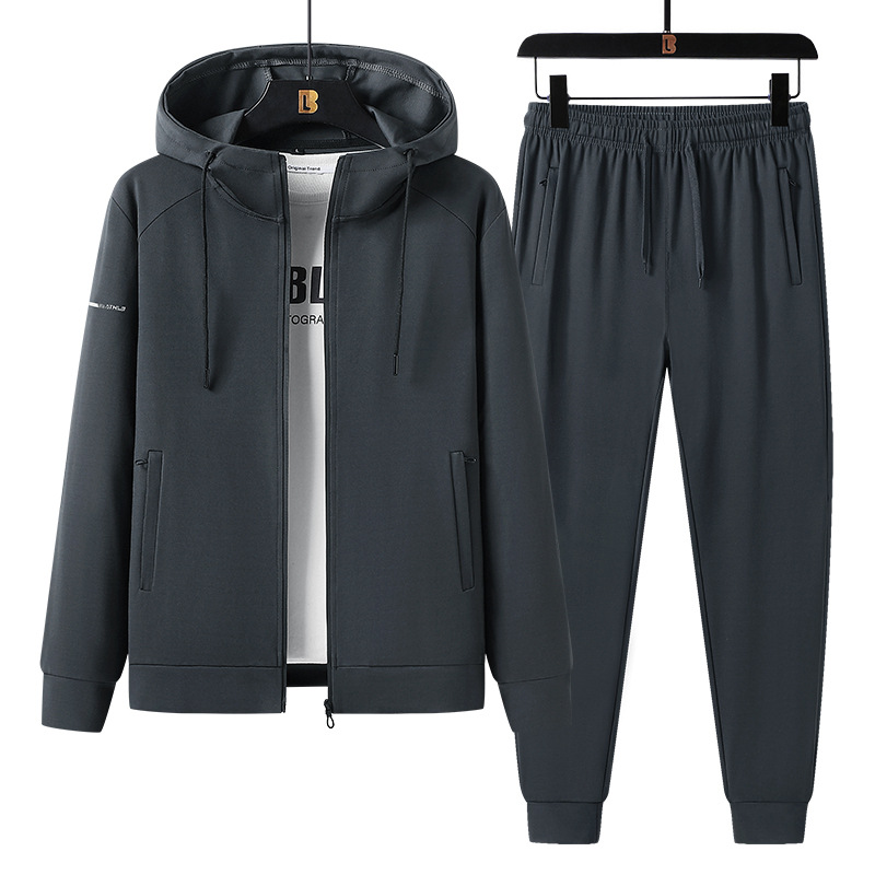 Trajes de ocio transfronterizos para hombres encapuchados chaqueta de primavera y otoño para correr ropa deportiva cardigan de mediana edad y suéter conjunto de dos piezas