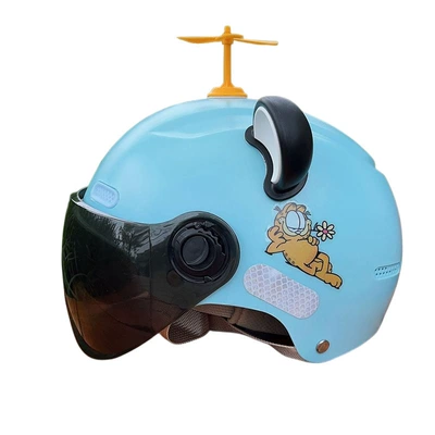 Motorcycle Safety Supplies Summer Sun Protection Cute Cycling Helmet - 3c-sky-blue-short-tea-5-15-years-old-free-stickers-cute-ears-windmill-one-size-fits-all