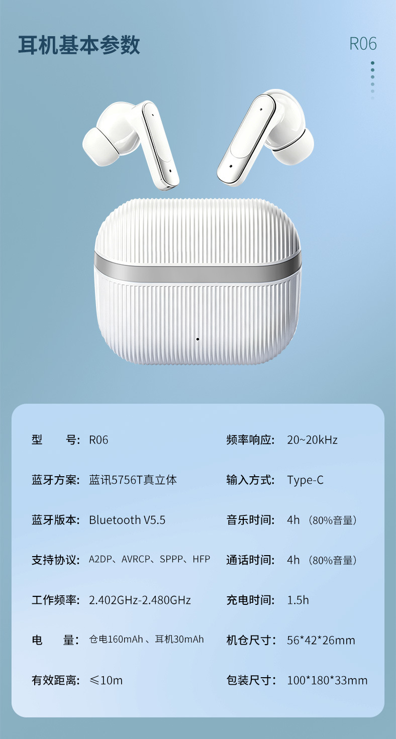 Lito R06 Wireless Bluetooth 5.5 kompatibel mit Mobiltelefonen stabiler Sitz kristallklarer Surround-Sound lange Akkulaufzeit TWS Ohrhörer