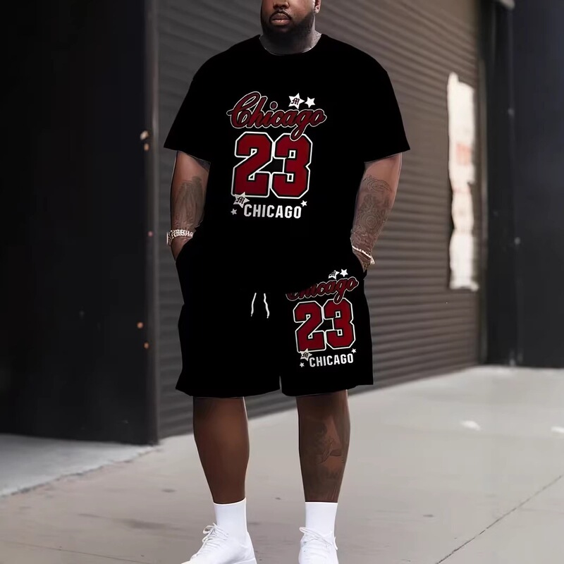 2026 Cross-Border Foreign Trade Summer Large Size Baseball 3D Printed Men's Loose Short-Sleeved T-Shirt Set Top and Shorts