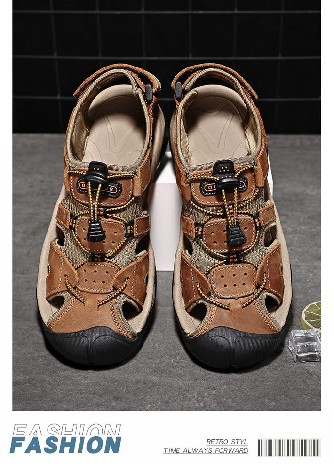 Dép sandal nam bít mũi da bò thoáng khí phong cách đi biển — 7258 màu xanh lam, 7258 màu đen, 7258 xanh lục, Màu nâu 7258 chi tiết 17