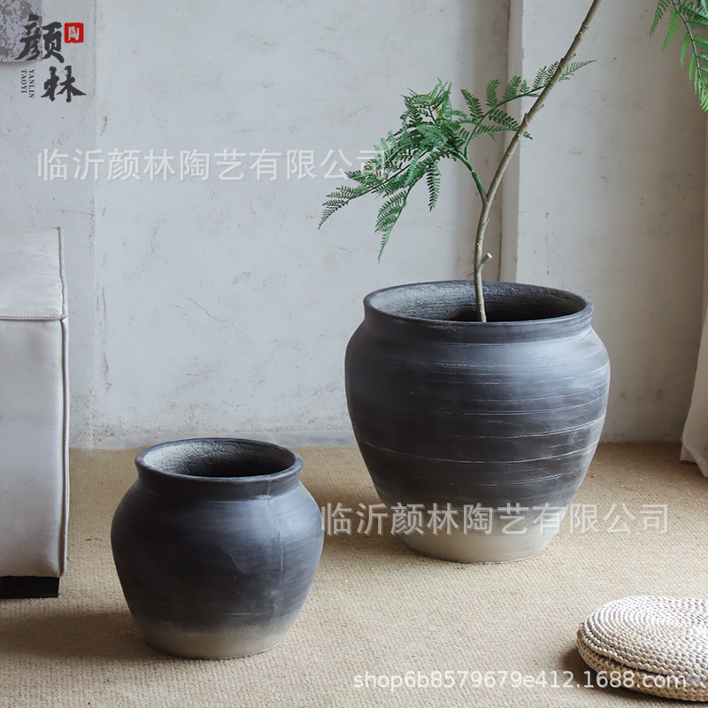 Gradiente maceta de cemento negro gran estómago retrógrado maceta de tequila azul sala de estar interior maceta de plantación simple