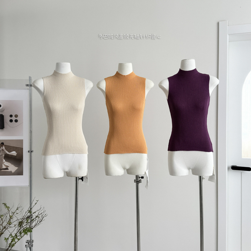 Sena Red Man Museum 26 Spring/Summer New Slim Fit Versatile Slimming Half-Turtleneck Elegant Sleeveless Knit Sweater