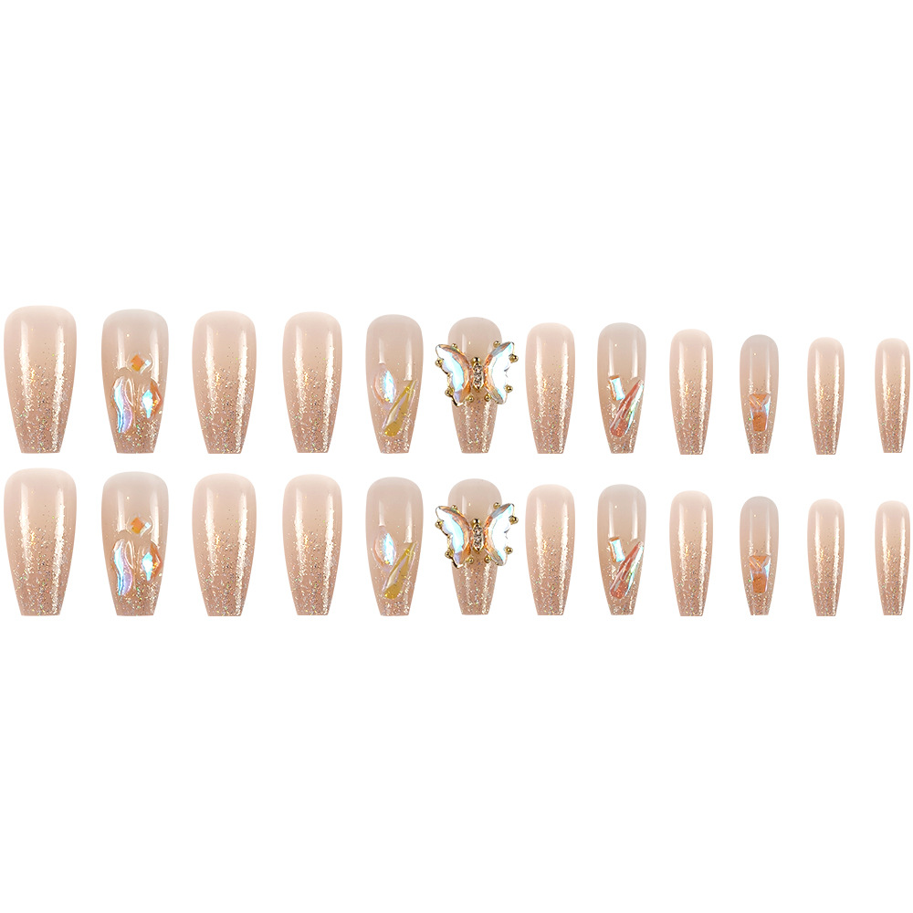 Uñas Postizas de Gel Grueso con Diseño de Hadas, Elegantes Pegatinas de Uñas con Cristales Aurora y Mariposas Brillantes, 24 Piezas