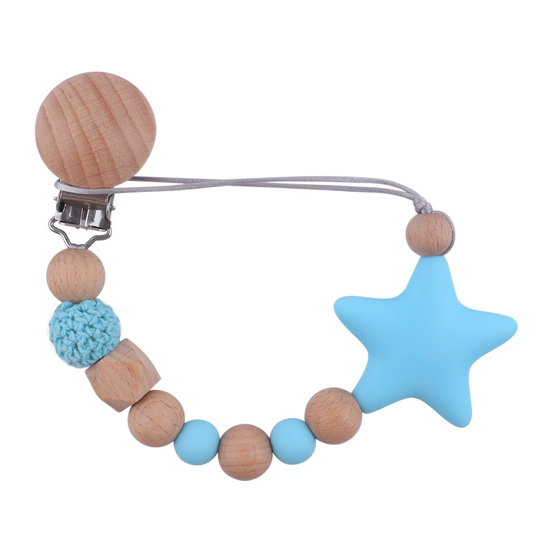 Bebé suministros de dibujos animados de silicona estrella mordedor calmante bebé chupete cadena silicona mordedura molar anti-gota cadena