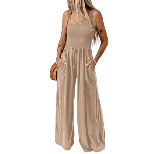 Dokotoo Women's Casual Loose Jumpsuit Sleeveless Wide-Leg Pants with Pockets Workwear Beach Pants