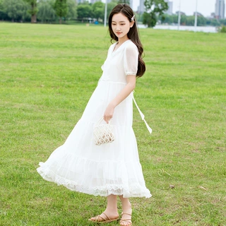24250初中生连衣裙少女夏装高中生仙女裙大童学生夏季白色仙气飘
