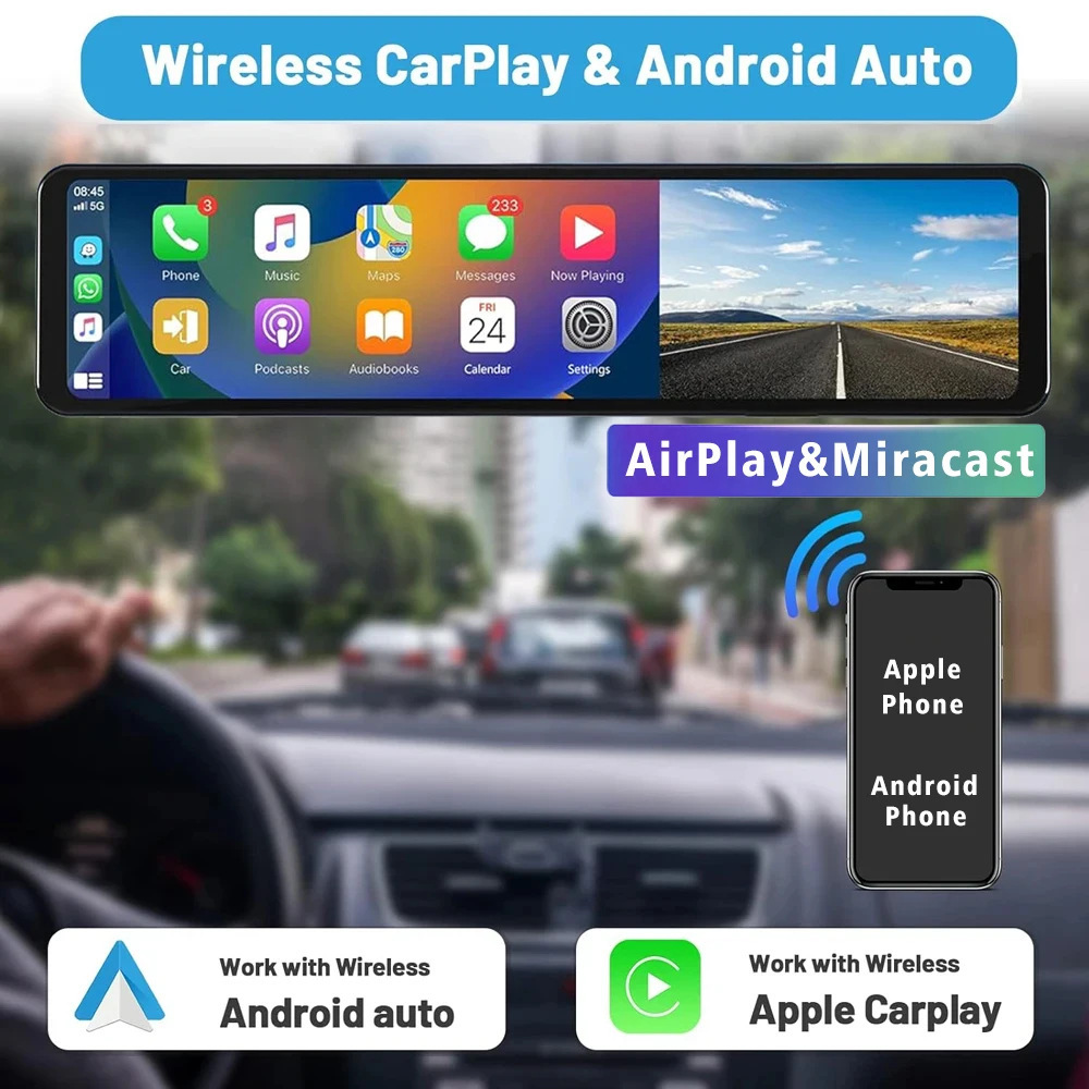 Cross-border screen driving recorder streaming media rearview mirror 4K HD Carplay before and after double recording GPS track
