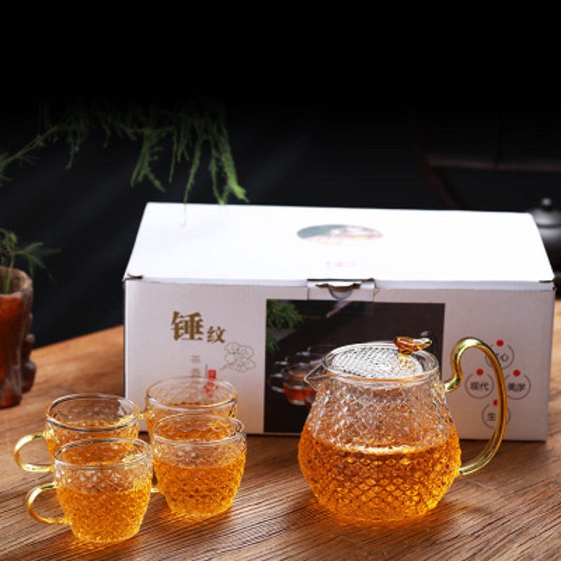 Borun martilleo de alta borosilicato juego de té de vidrio caja de regalo traje grueso de vidrio resistente al calor tetera taza de té Festival del Medio Otoño caja de regalo