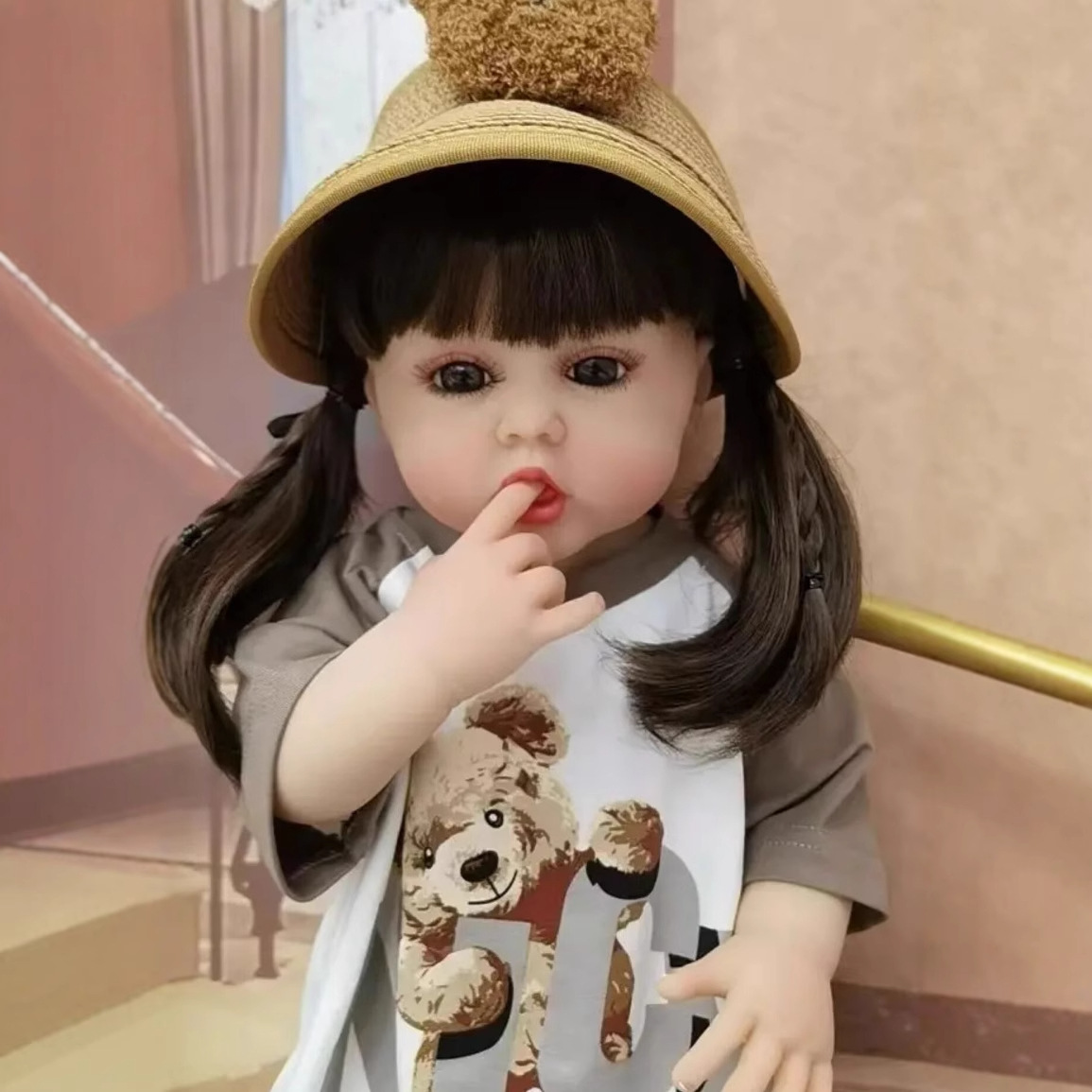 Npk55cm completo pegamento simulación reborn muñeca comiendo dedo bebé TikTok suministro en vivo entrega de una sola pieza