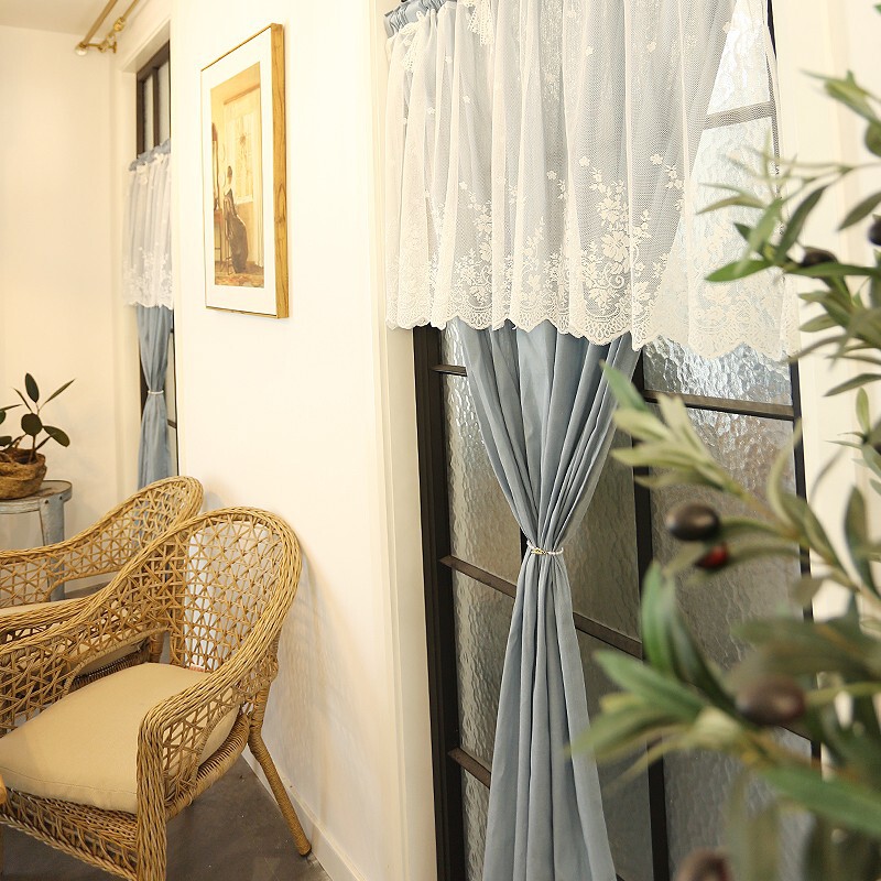 Artistic small fresh light denim blue door and window curtain partition curtain American solid color wear Rod punch-free Artistic small fresh light denim blue door and window curtain partition curtain American solid color wear Rod punch-free