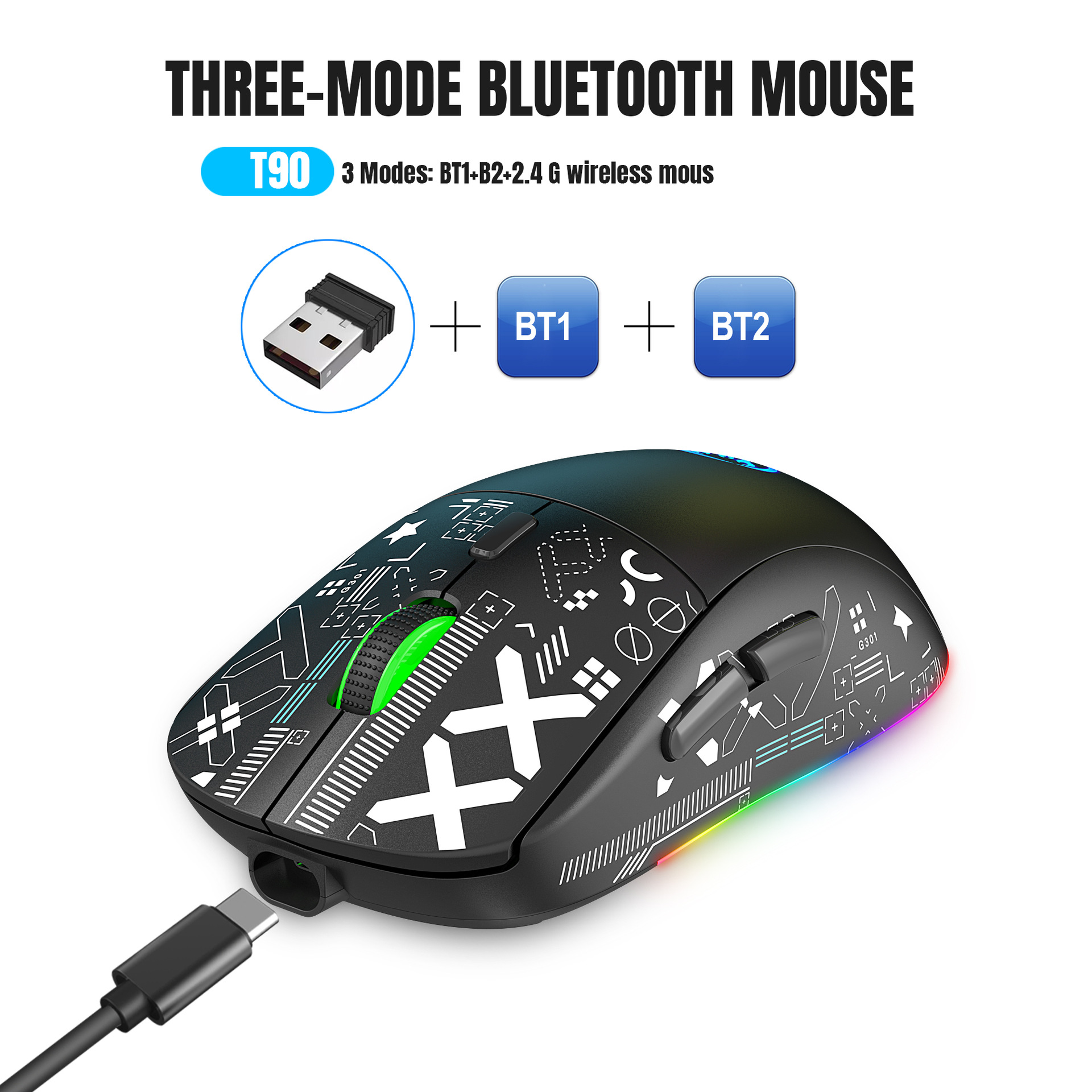 GPW wireless game RGB light-emitting TYPE-C charging mouse water transfer printing the third mock examination 2.4G dual_voghion.com