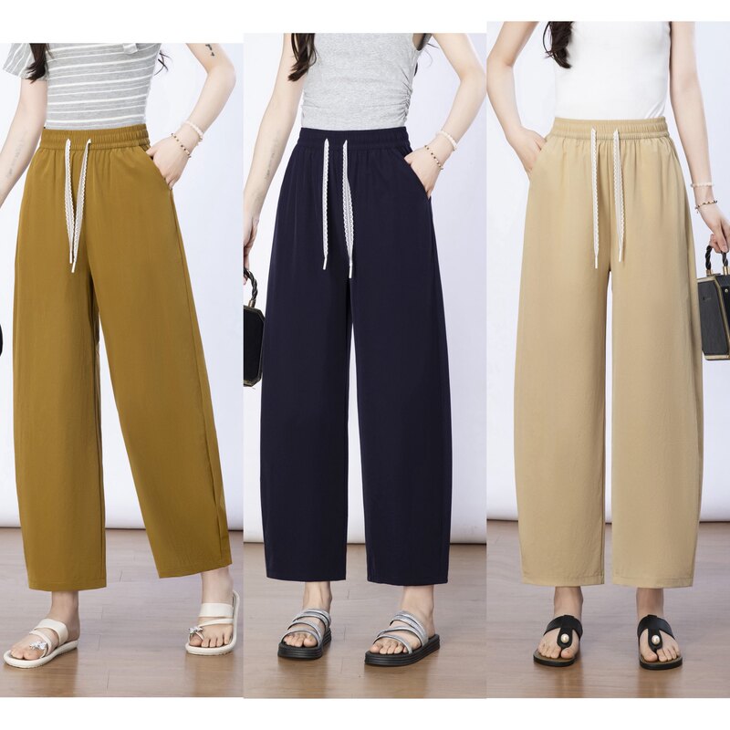 Summer New Style High-Waisted Elastic Waistband Wide-Leg Pants for Women, Slimming Versatile Straight-Leg Casual Pants, Curved Pants Summer New Style High-Waisted Elastic Waistband Wide-Leg Pants for Women, Slimming Versatile Straight-Leg Casual Pants, Curved Pants