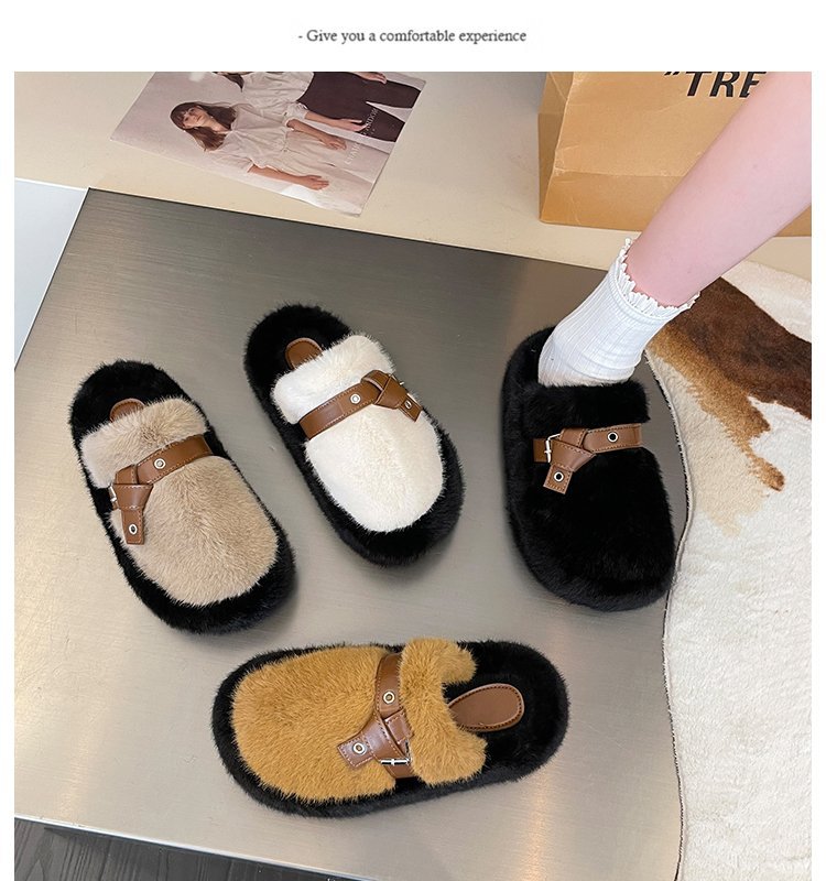 2023 Autumn/winter New Tall and Thick Sole Plush Shoes Home Warmth Cotton Slippers_voghion.com