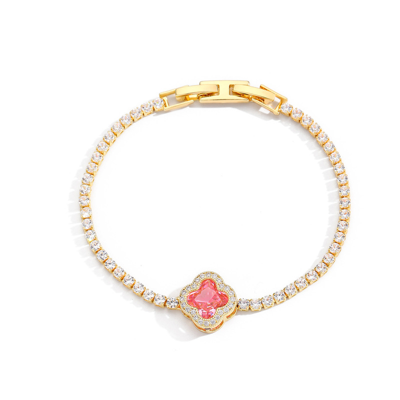 Fashion Micro-Inlaid Four-Leaf Clover Zircon Bracelet Pink Sweet Bow Light Luxury Heart Niche Women's Jewelry Wholesale