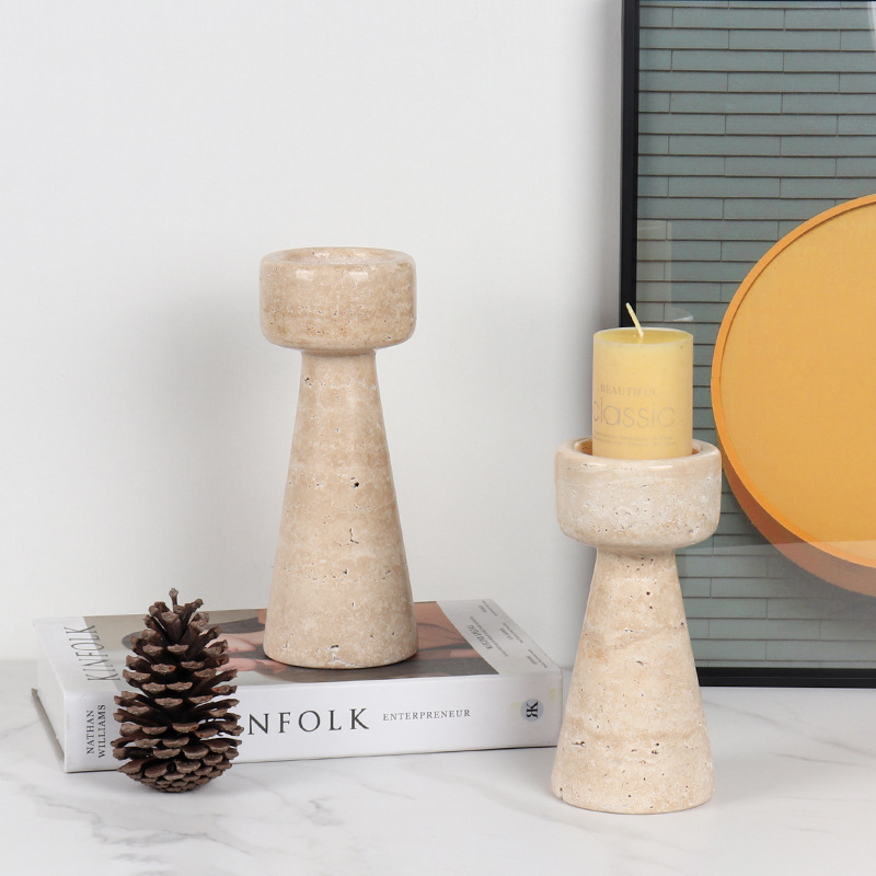 Nordic luxury natural marble round candlestick hotel sales office foyer table soft decoration ornaments wholesale 