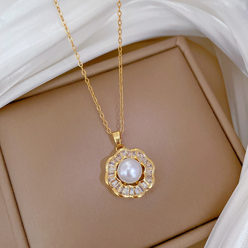 【 Titanium Steel 】 Necklace and earring set, light luxury and heavy industry, full of pearls and diamonds, personalized and elegant banquet earrings and necklaces pic 10
