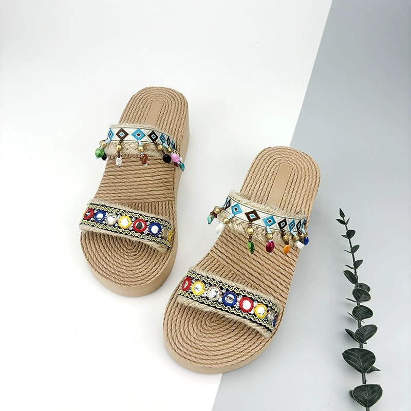 Ethnic summer fashionable beach footwear platform, comfortable slippers, ethnic style