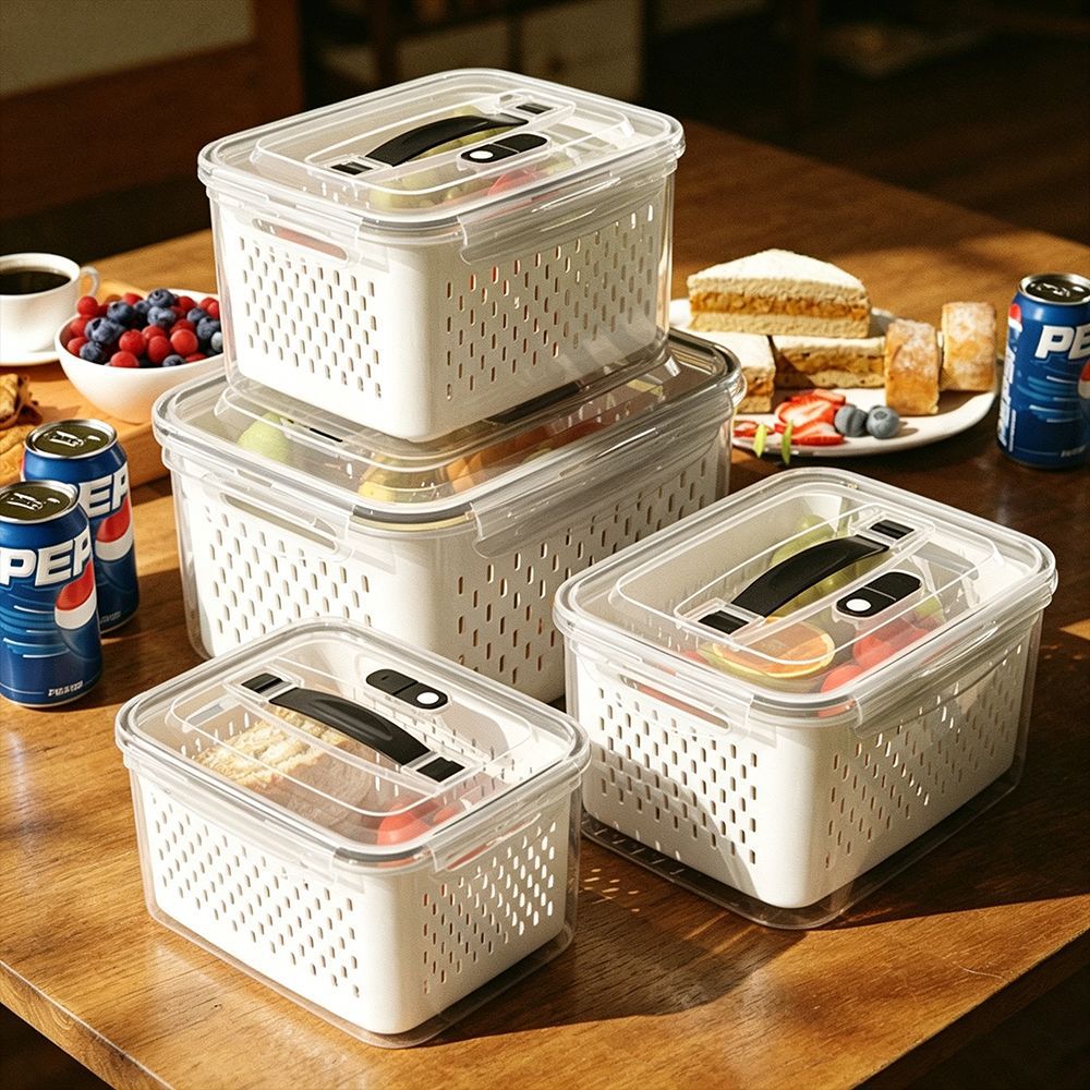 Refrigerador cesto de drenaje caja de preservación rectangular refrigerado sellado de grado de alimentos con cubierta caja de almacenamiento portátil al por mayor