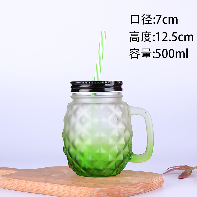 Fábrica al por mayor Polla taza Internet celebridad gradiente color Mason taza paja vidrio taza con mango fútbol taza de agua