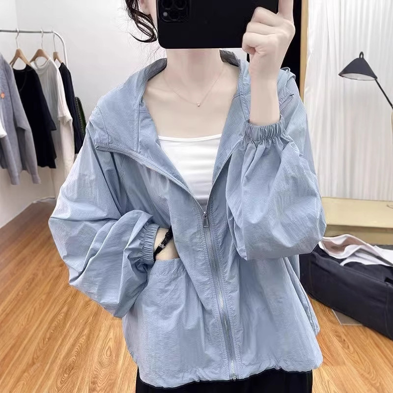 夏薄いフード付きルーズ日焼け止め服女性のための 2025 韓国スタイルの新しい多用途トップ日焼け止めカーディガン多用途ジャケット|undefined