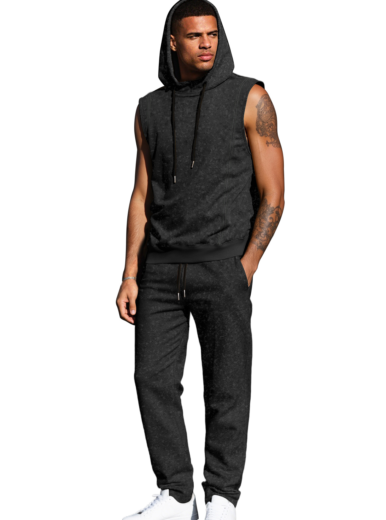 Nuevo transfronterizo Europa y América Amazon nuevo hacer vieja tendencia callejera pantalones deportivos casuales con capuz para hombres sin mangas suéter
