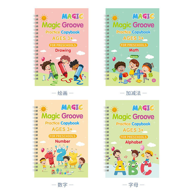 Cross-border Foreign Trade Children's Grooved English Practice Workbook: French, German, Arabic, and Magical English Calligraphy Stickers