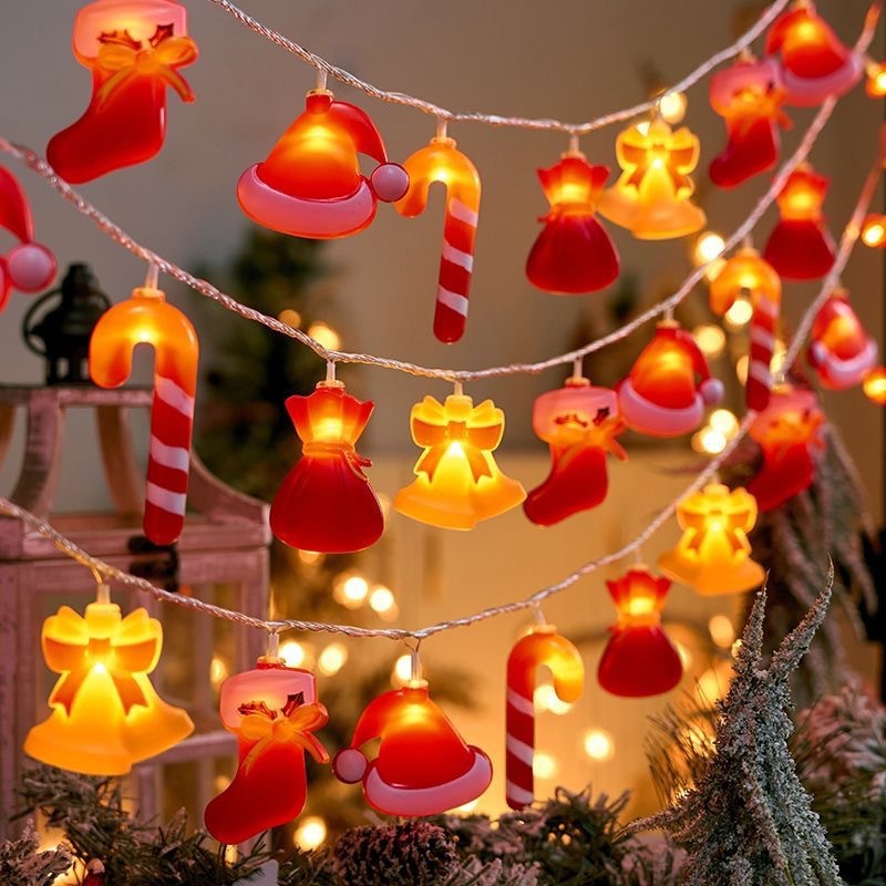 クリスマス装飾ライトサンタクロース雪だるまカラーライトストリングクリスマスツリー電池ボックスライトストリンググリーンライト|undefined