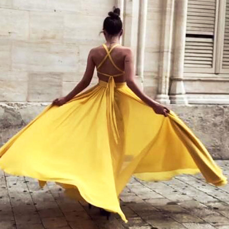 Europa y América del Comercio Exterior Amazon AliExpress deseo estación independiente Nueva correa de gasa backless largo vestido noche elegante image 2