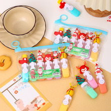 卡通圣诞迷你荧光笔套装系列袋装儿童六色涂鸦笔套装可爱彩色标记