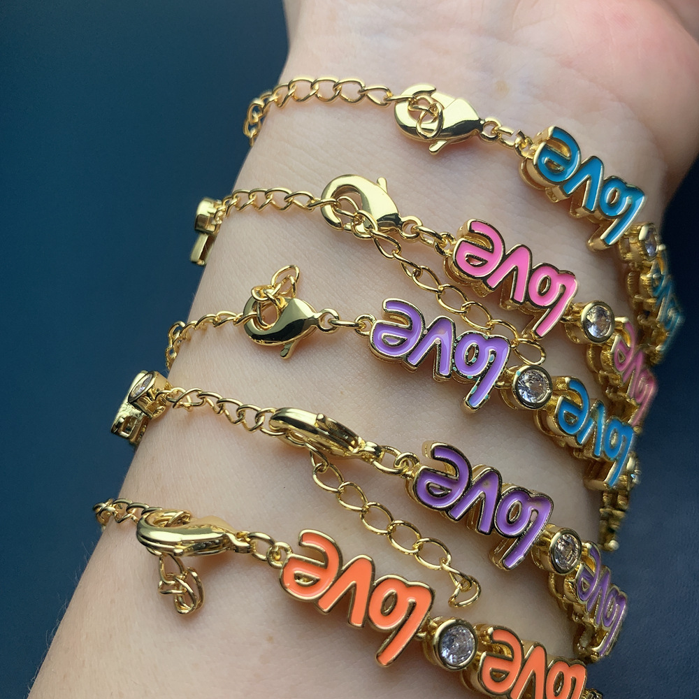 Bohemian Love Copper Enamel Plating Inlay Rhinestones Bracelets 1 Piece