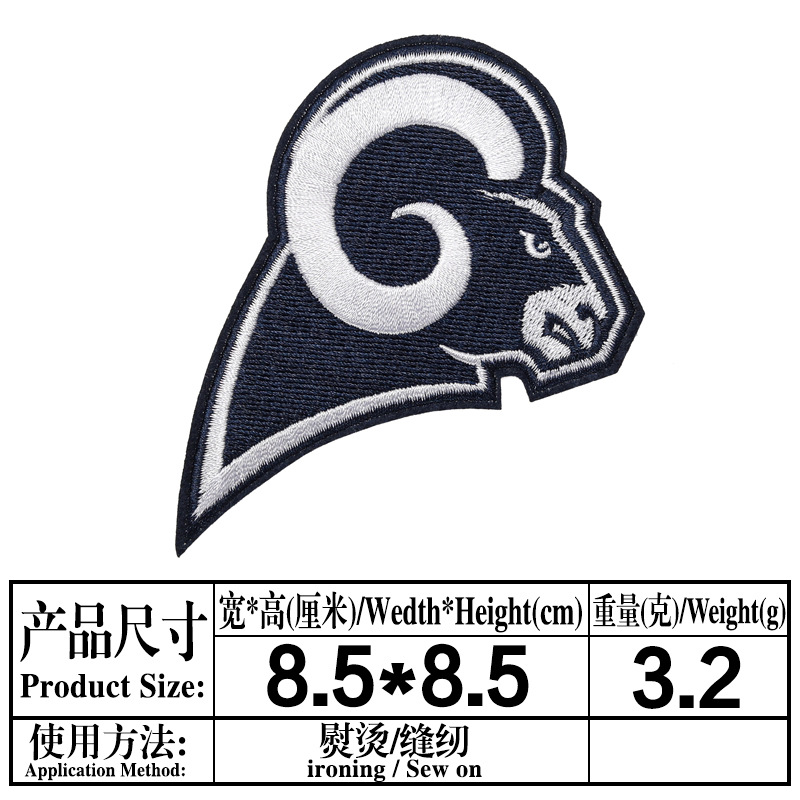 Planchado adhesivo NFL Liga Americana 32 Equipo LOGO Emblema del equipo Insignia de bordado de computadora Etiqueta engomada de tela bordada Parche de parche