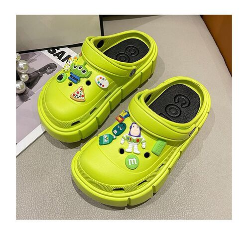 Black Sesame Hole Women's Thick Sole Breathable Anti-Slip Summer Slides with Heel Cover - New 