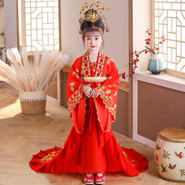 新款女童贵妃拖尾古装儿童汉服唐朝仙女古代公主裙舞台表演出服装