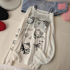 レイジーシルダーキティ微透け長袖Tシャツレディース夏デザインニッチルーズ薄手日焼け止めブラウストップ