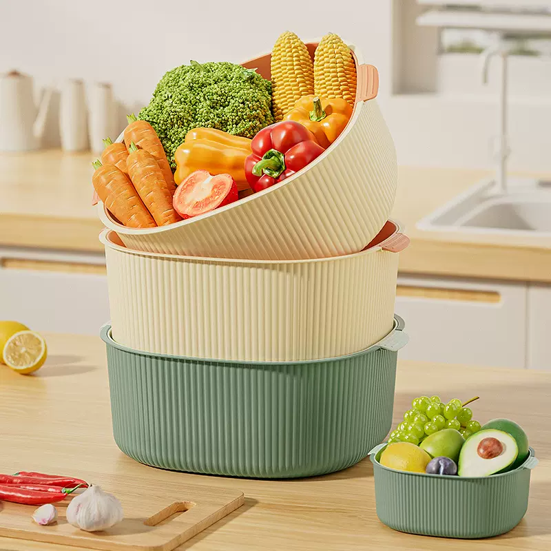 厨房双层沥水篮塑料淘米神器洗菜盆家用客厅水果盘洗水果蔬菜蓝子