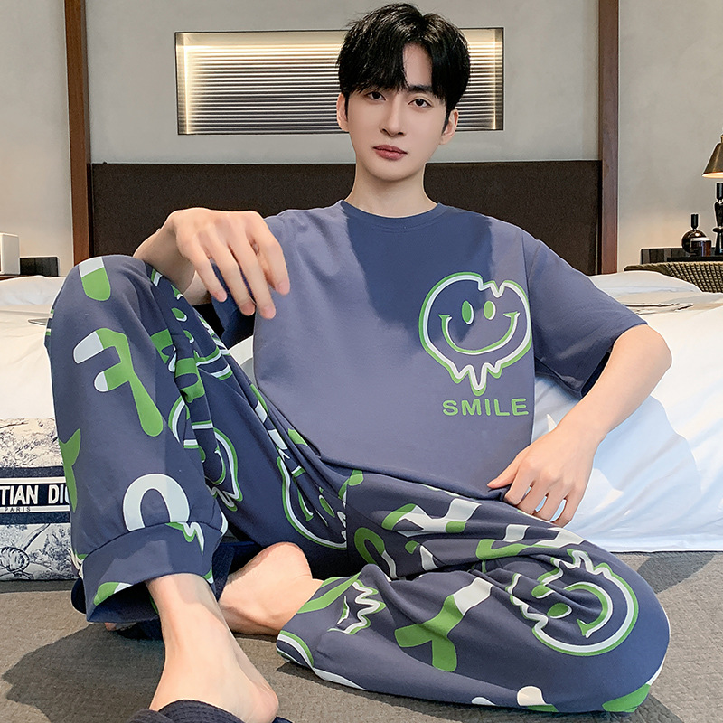 Men's pajamas spring and autumn cotton short sleeve pullover cartoon youth thin home clothing student suit a generation of hair